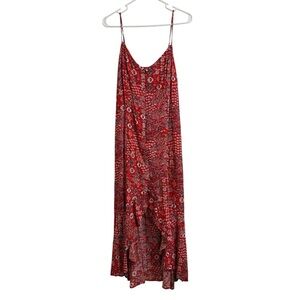 Abel The Label Lola Women Size L Midi Dress Button Front Ruffle Hi Lo Hem Cutout